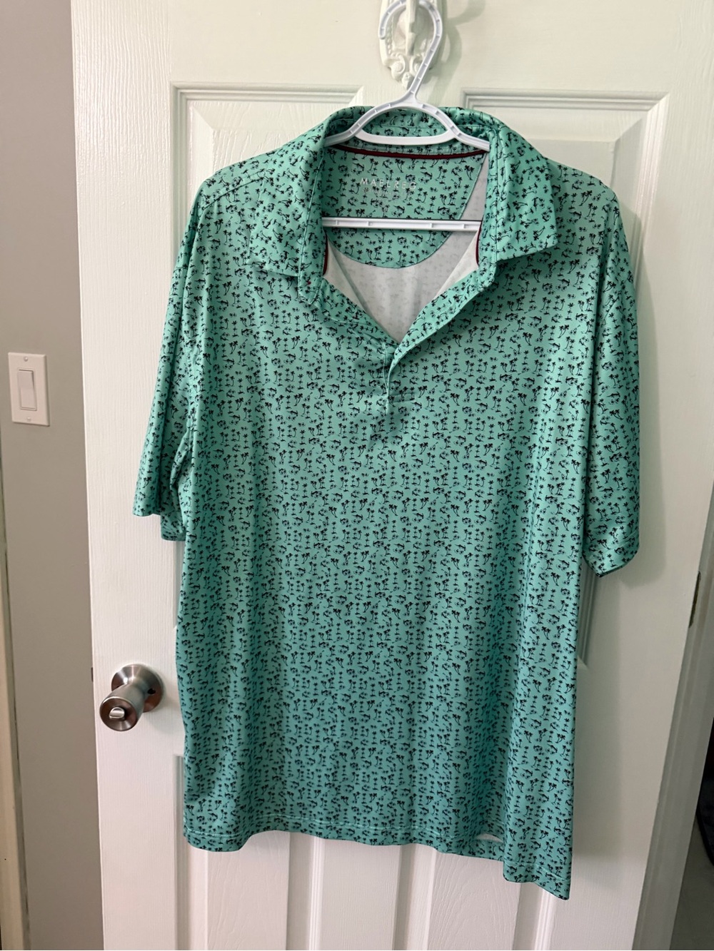 Men's Mint Green Short-Sleeve Polo with Micro Print